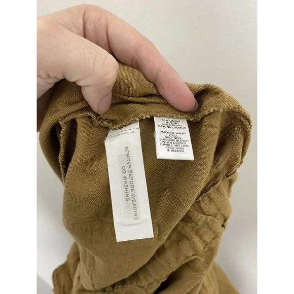 Ann Taylor LOFT Linen Blend Utility Mustard Yellow Roll Tab Sleeve Jumpsuit S - Picture 5 of 6